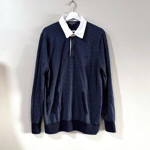 Brooks Brothers Blue Merino Wool Stripe Collared Sweater, Men XL